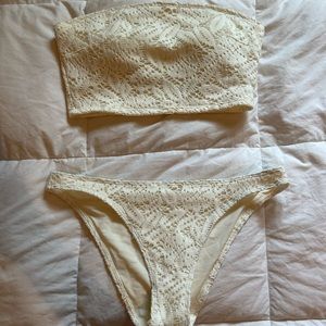 White Strapless Two Piece bathing suit